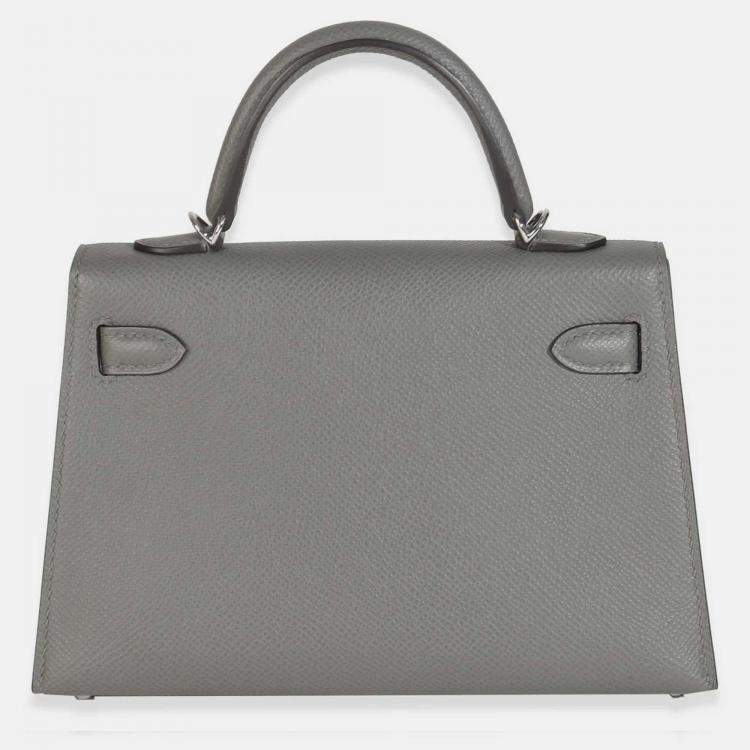 Pre Owned Hermes Gris Meyer Epsom Sellier Mini Kelly II 20 SHW