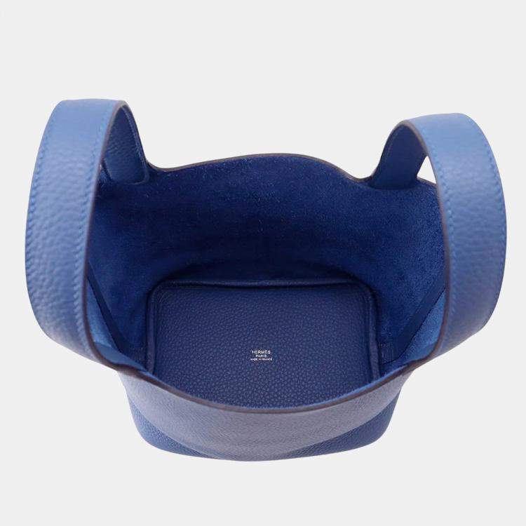 Pre Owned Hermes Picotin Lock Blue Tie Taurillon Clemence Size PM