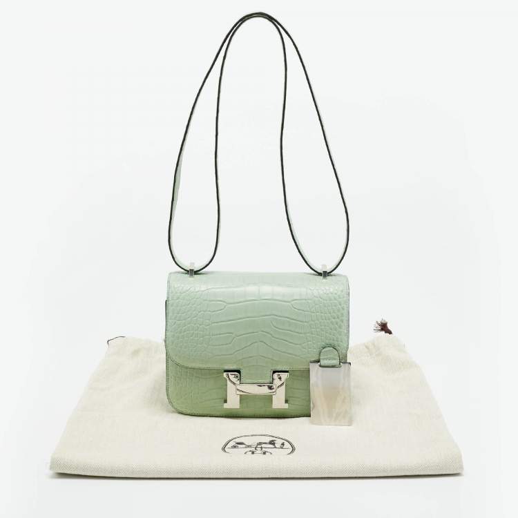 Pre Owned Hermes Vert d'eau Matte Alligator Palladium Finish Constance 18 Mini Bag