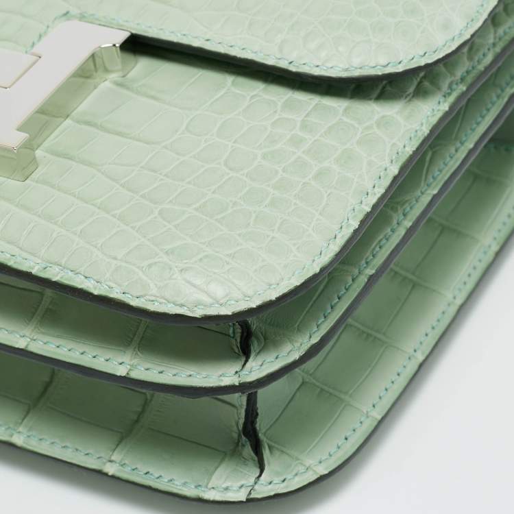 Pre Owned Hermes Vert d'eau Matte Alligator Palladium Finish Constance 18 Mini Bag