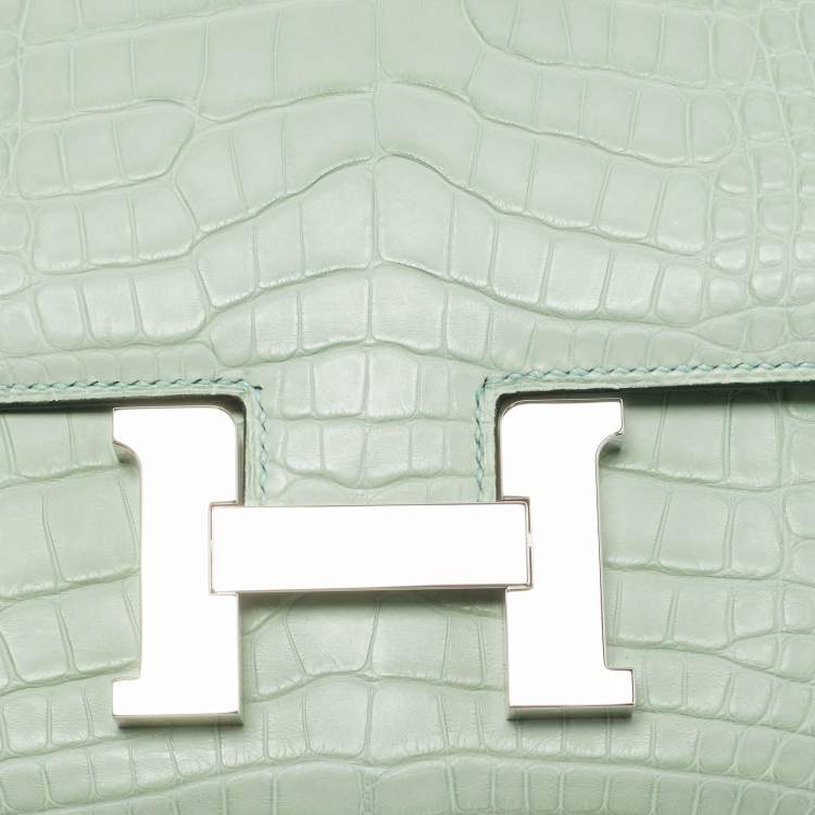 Pre Owned Hermes Vert d'eau Matte Alligator Palladium Finish Constance 18 Mini Bag