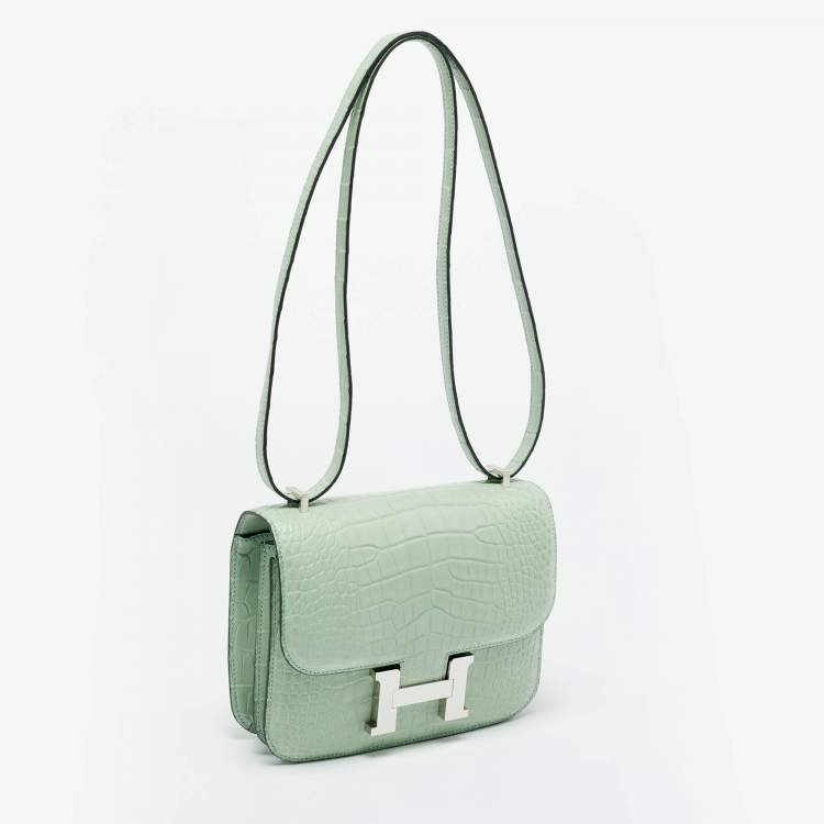 Pre Owned Hermes Vert d'eau Matte Alligator Palladium Finish Constance 18 Mini Bag