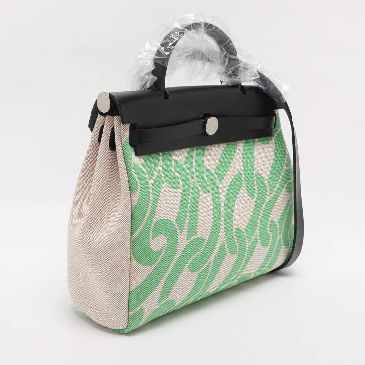 Pre Owned Hermès Vert Comics/Black H Plume Canvas and Vache Hunter Leather Maillons & Co Motif Herbag Zip 31 Bag