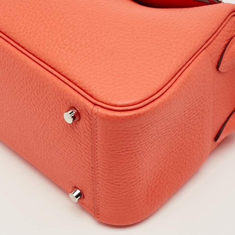 مملوكة مسبقًا Hermes Orange Field Taurillon Clemence Leather Palladium Finish Mini Lindy Bag