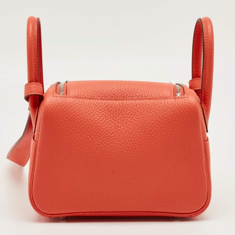 مملوكة مسبقًا Hermes Orange Field Taurillon Clemence Leather Palladium Finish Mini Lindy Bag