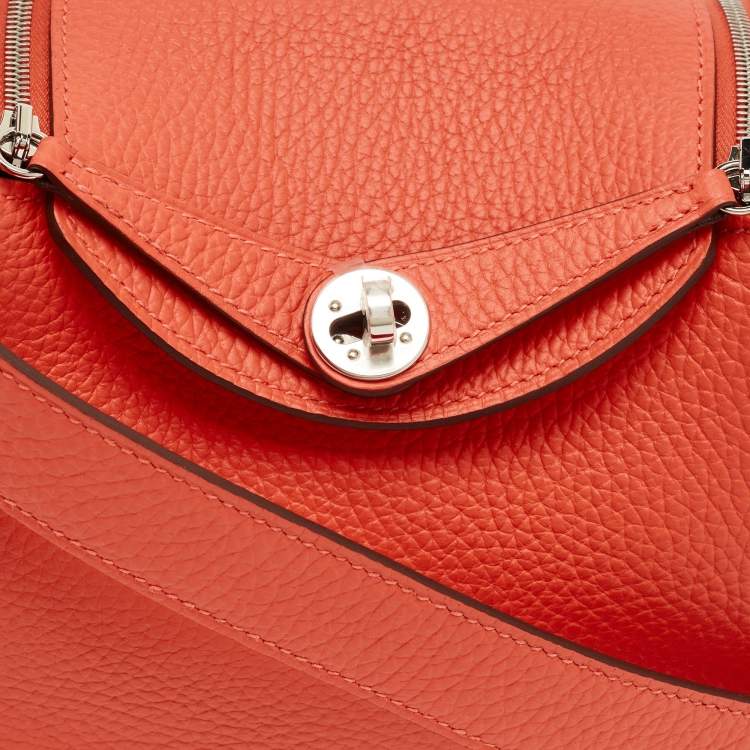 مملوكة مسبقًا Hermes Orange Field Taurillon Clemence Leather Palladium Finish Mini Lindy Bag