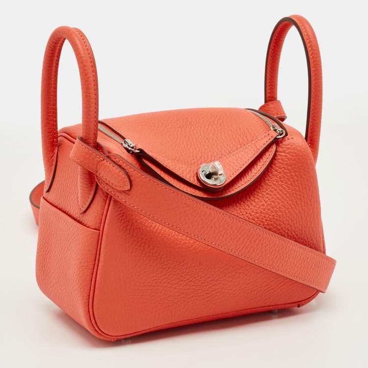 مملوكة مسبقًا Hermes Orange Field Taurillon Clemence Leather Palladium Finish Mini Lindy Bag
