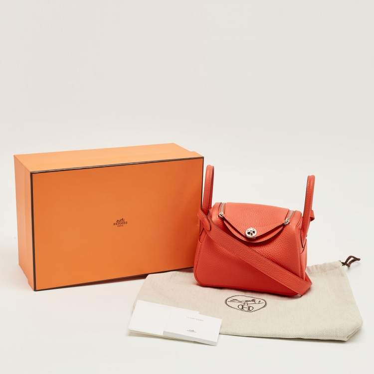 مملوكة مسبقًا Hermes Orange Field Taurillon Clemence Leather Palladium Finish Mini Lindy Bag