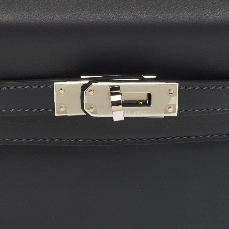 Pre Owned Hermes Gris Misty Swift Leather Palladium Finish Kelly Moove Bag