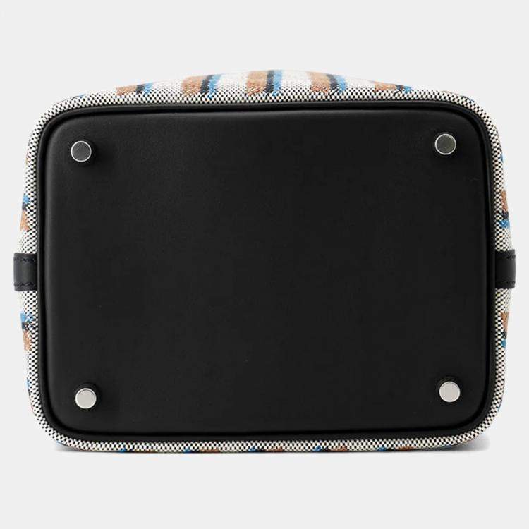 Pre Owned Hermes Picotin Lock 18  Blanket Black /Ecru/Fauve/Blue Zanzibar Toile H Swift Leather Bag