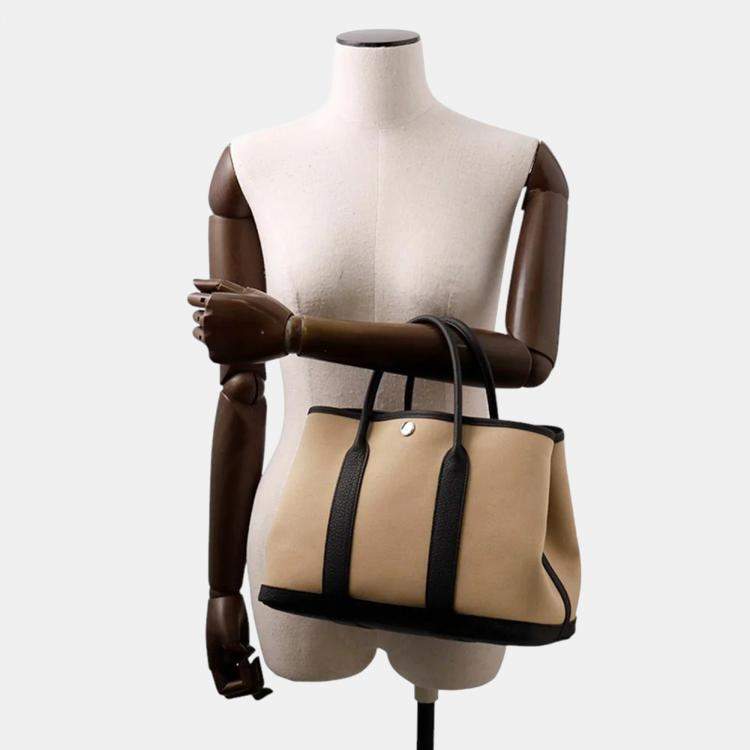 Pre Owned Hermes Garden Party  Size Tpm Trench/Black Toile H Negonda Leather Bag 