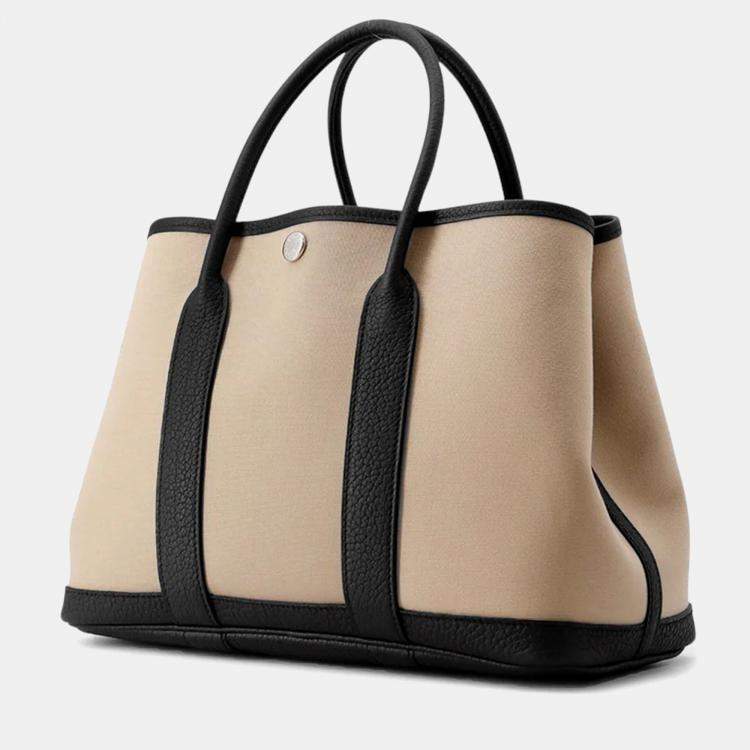 Pre Owned Hermes Garden Party  Size Tpm Trench/Black Toile H Negonda Leather Bag 