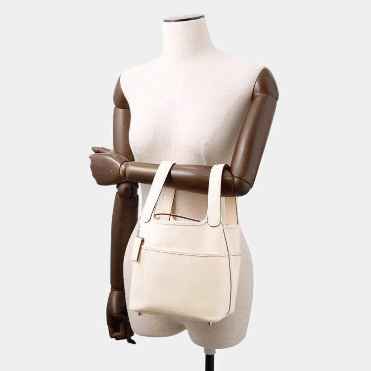 Pre Owned Hermes Picotin Lock 18  Cargo Nata Swift Leather Toile Goelan Bag 