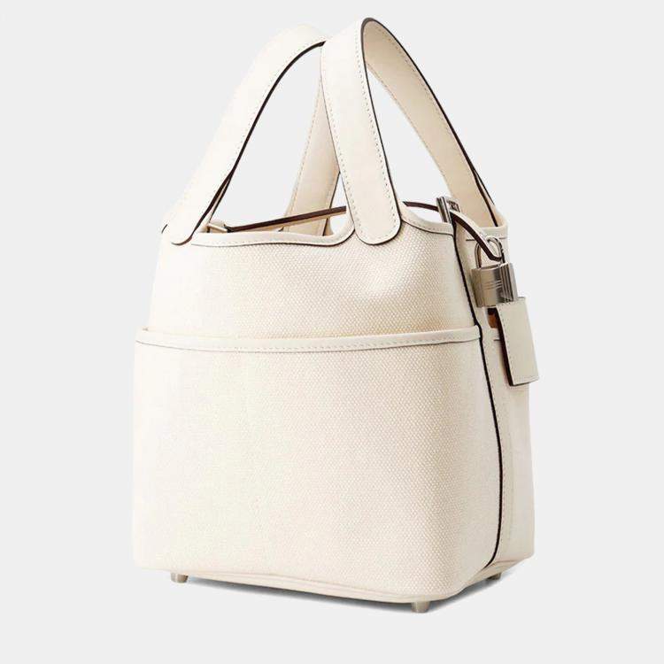 Pre Owned Hermes Picotin Lock 18  Cargo Nata Swift Leather Toile Goelan Bag 