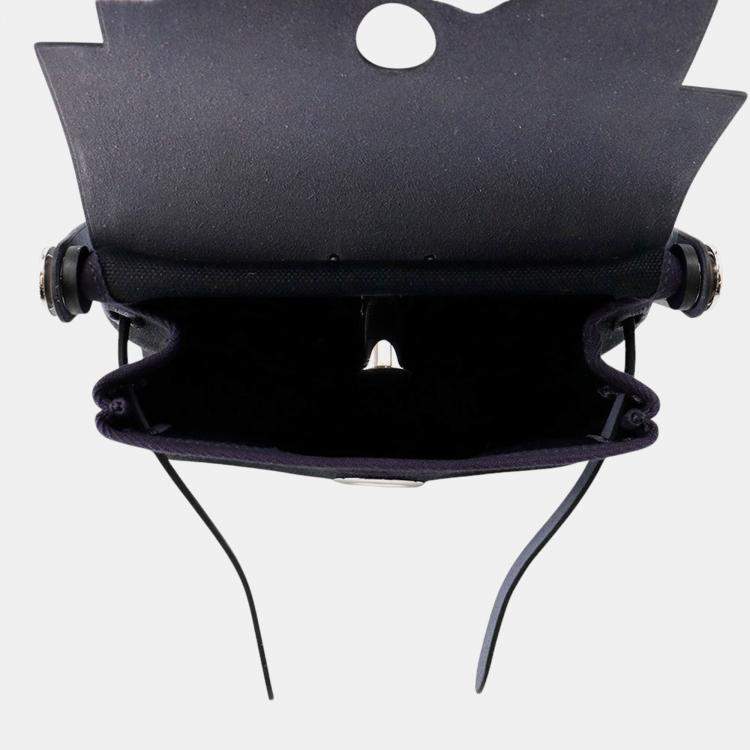 Pre Owned Hermes Herbag Zip Blue Indigo/Black Vache Hunter Leather Toile Military Mini Handbag