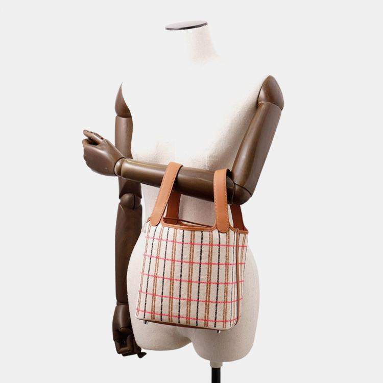 Pre Owned Hermes Picotin Lock Blanket Gold/Ecru/Fauve/Rose Pop Toile H Swift Leather Size PM