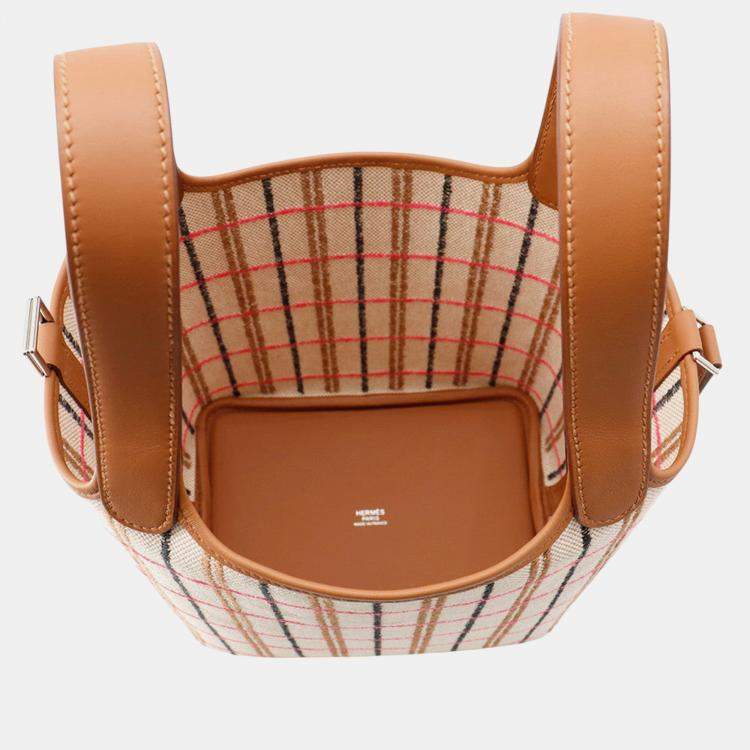 Pre Owned Hermes Picotin Lock Blanket Gold/Ecru/Fauve/Rose Pop Toile H Swift Leather Size PM