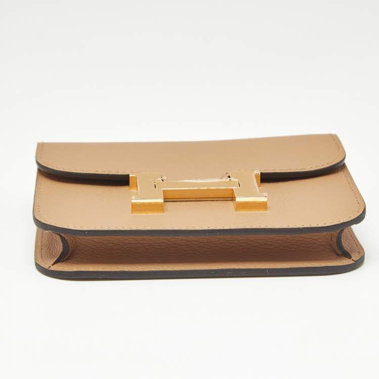 Pre Owned Hermès Chai/Lime Evercolor Leather Constance Slim Wallet