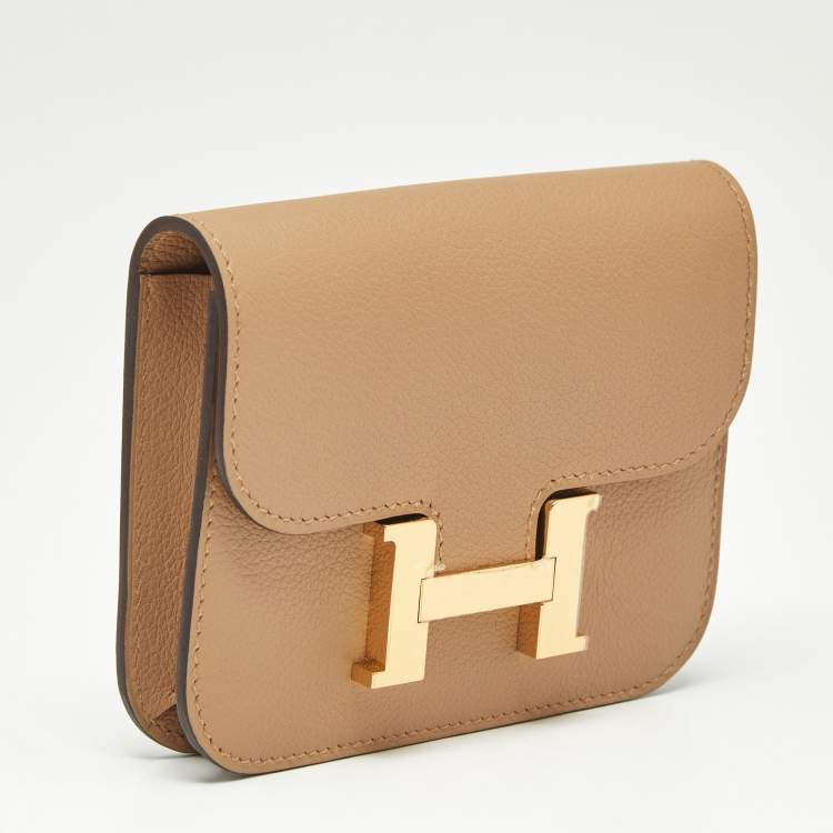 Pre Owned Hermès Chai/Lime Evercolor Leather Constance Slim Wallet