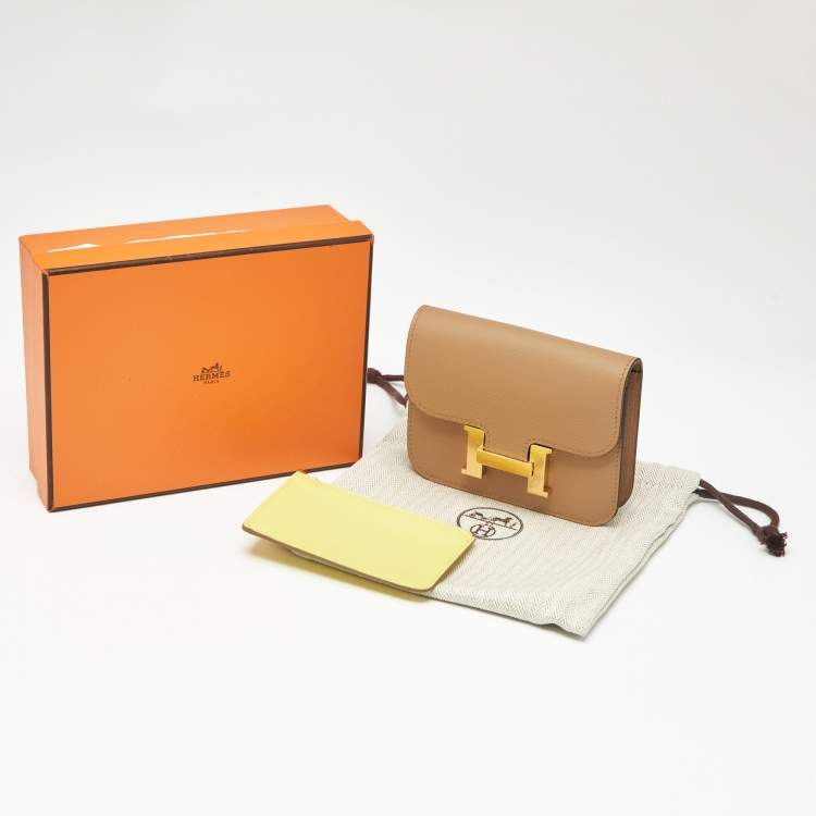 Pre Owned Hermès Chai/Lime Evercolor Leather Constance Slim Wallet