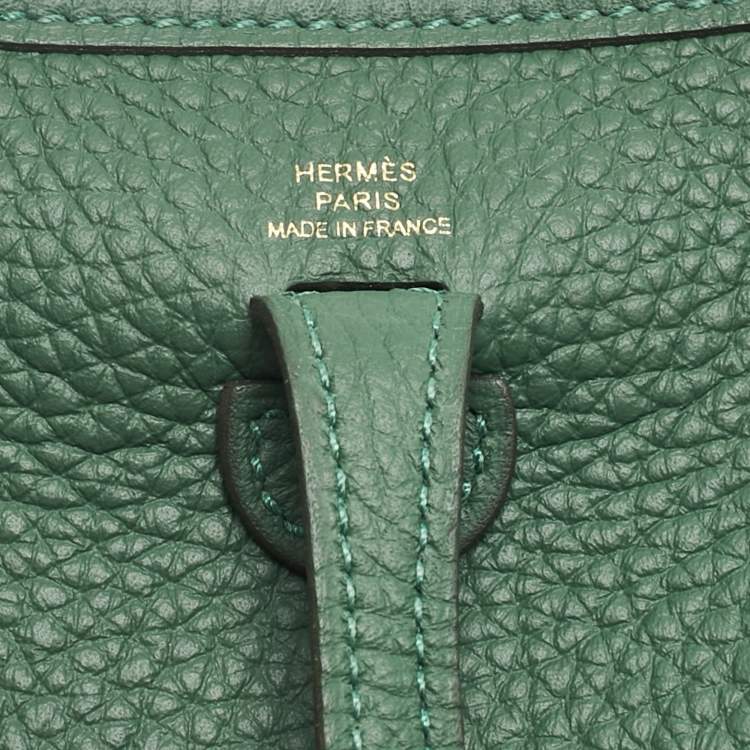 Pre Owned Hermes Vert Moyen Taurillon Clemence Leather Evelyne TPM Bag
