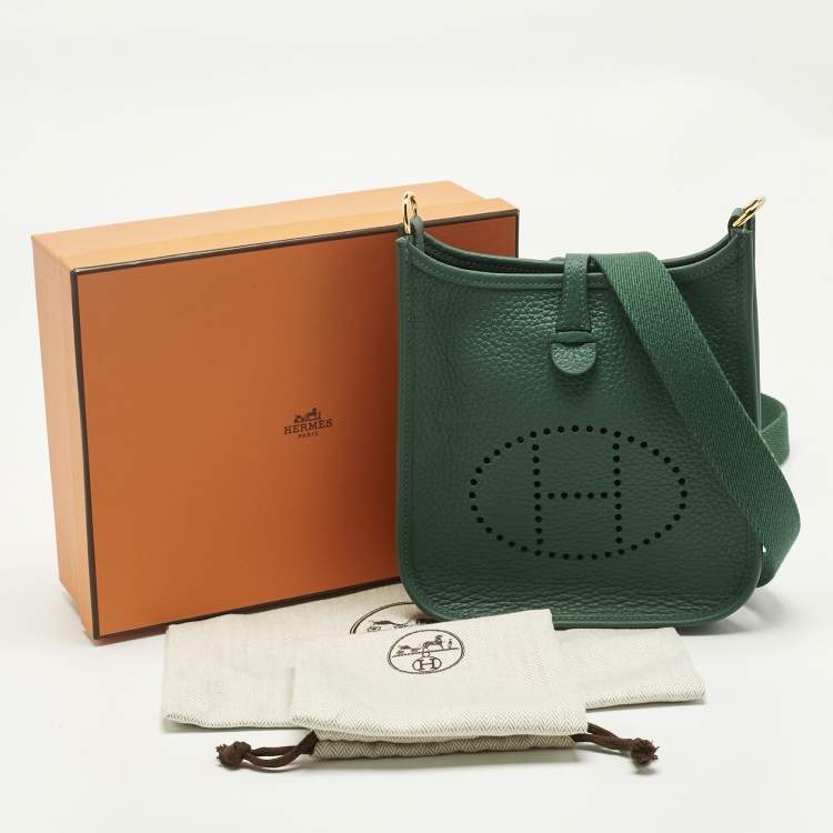 Pre Owned Hermes Vert Moyen Taurillon Clemence Leather Evelyne TPM Bag