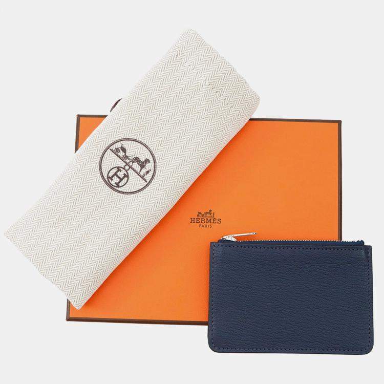 Pre Owned Hermes Roulis Slim Blue Navy Chevre Myzore Goatskin