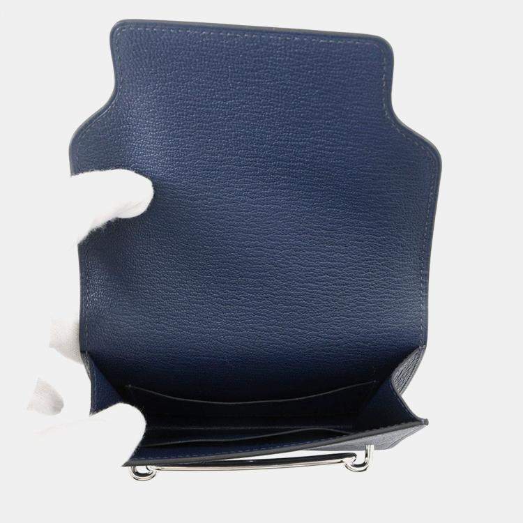 Pre Owned Hermes Roulis Slim Blue Navy Chevre Myzore Goatskin