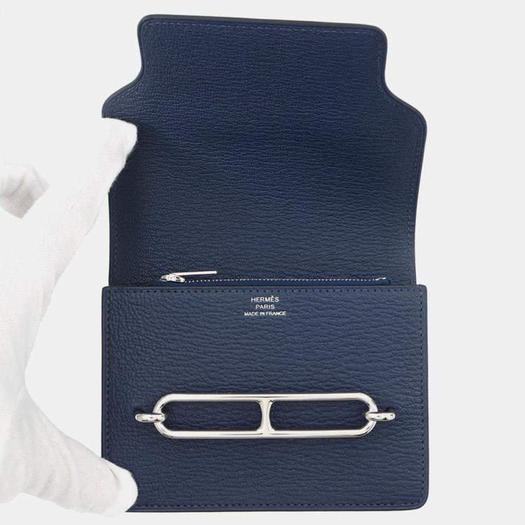 Pre Owned Hermes Roulis Slim Blue Navy Chevre Myzore Goatskin