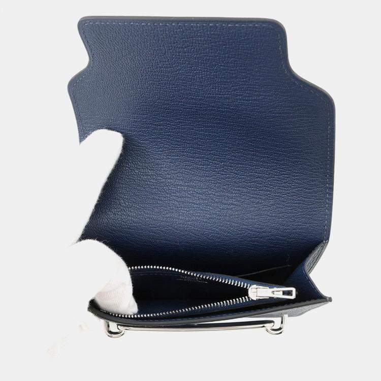 Pre Owned Hermes Roulis Slim Blue Navy Chevre Myzore Goatskin