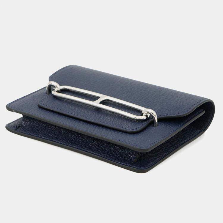 Pre Owned Hermes Roulis Slim Blue Navy Chevre Myzore Goatskin