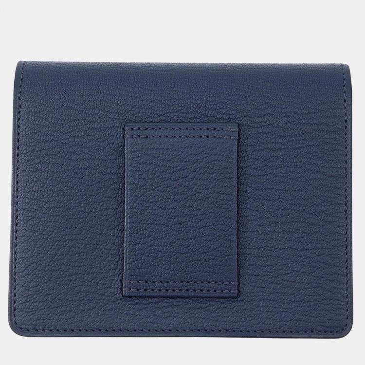 Pre Owned Hermes Roulis Slim Blue Navy Chevre Myzore Goatskin