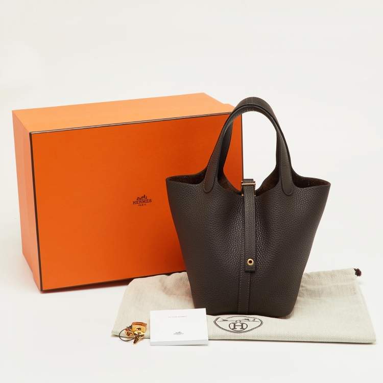 Pre Owned Hermès Chocolat Taurillon Clemence Leather Picotin Lock 18 Bag