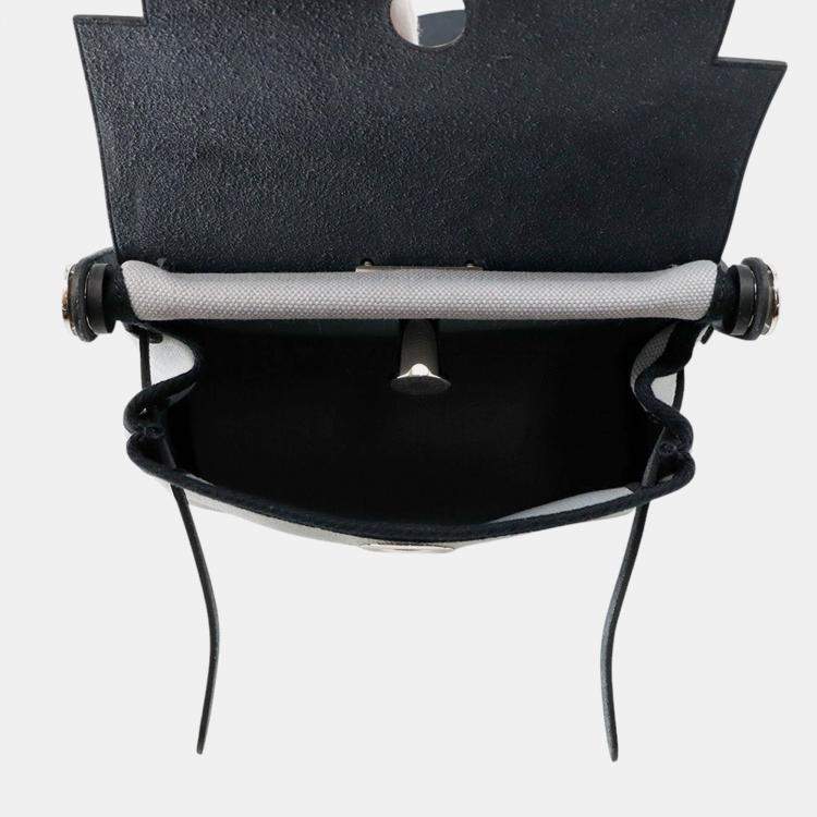 Pre Owned Hermes Herbag Zip Black/Gray Pantan Toile Military Vache Hunter Leather Size Mini