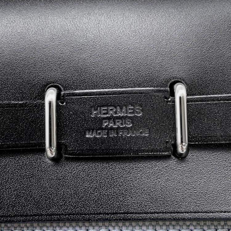 Pre Owned Hermes Herbag Zip Black/Gray Pantan Toile Military Vache Hunter Leather Size Mini