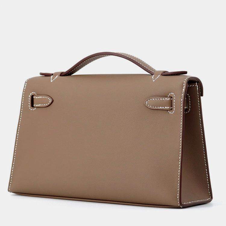 Pre Owned Hermes Pochette kelly Etoupe Swift Leather