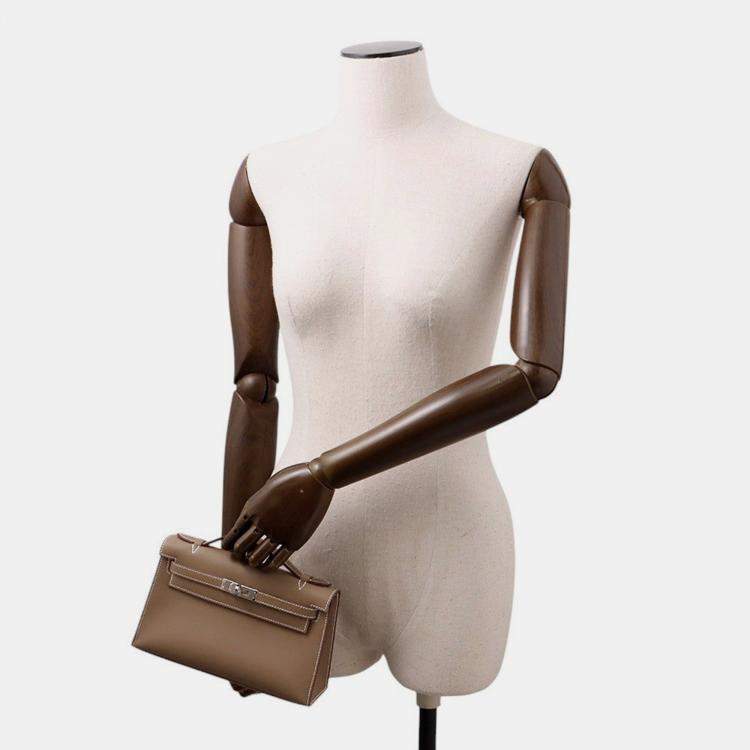 Pre Owned Hermes Pochette kelly Etoupe Swift Leather