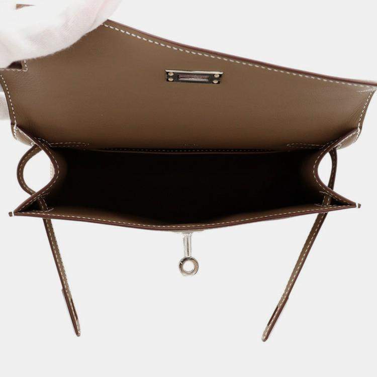 Pre Owned Hermes Pochette kelly Etoupe Swift Leather