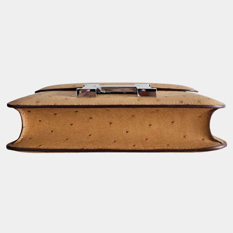 Pre Owned Hermes 24 Constance Tabac Camel Ostrich Leather Bag