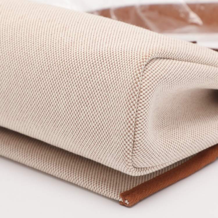 Pre Owned Hermes Herbag 20 Gold Plated Beige/Brown Canvas and  Leather Bag