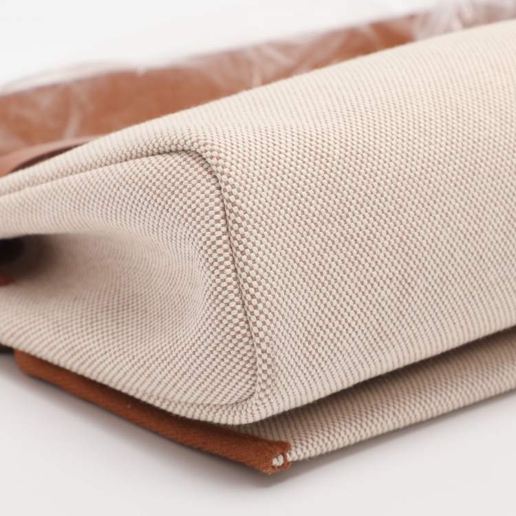 Pre Owned Hermes Herbag 20 Gold Plated Beige/Brown Canvas and  Leather Bag