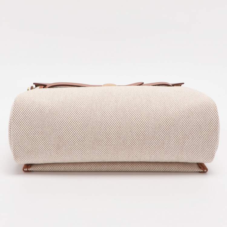 Pre Owned Hermes Herbag 20 Gold Plated Beige/Brown Canvas and  Leather Bag