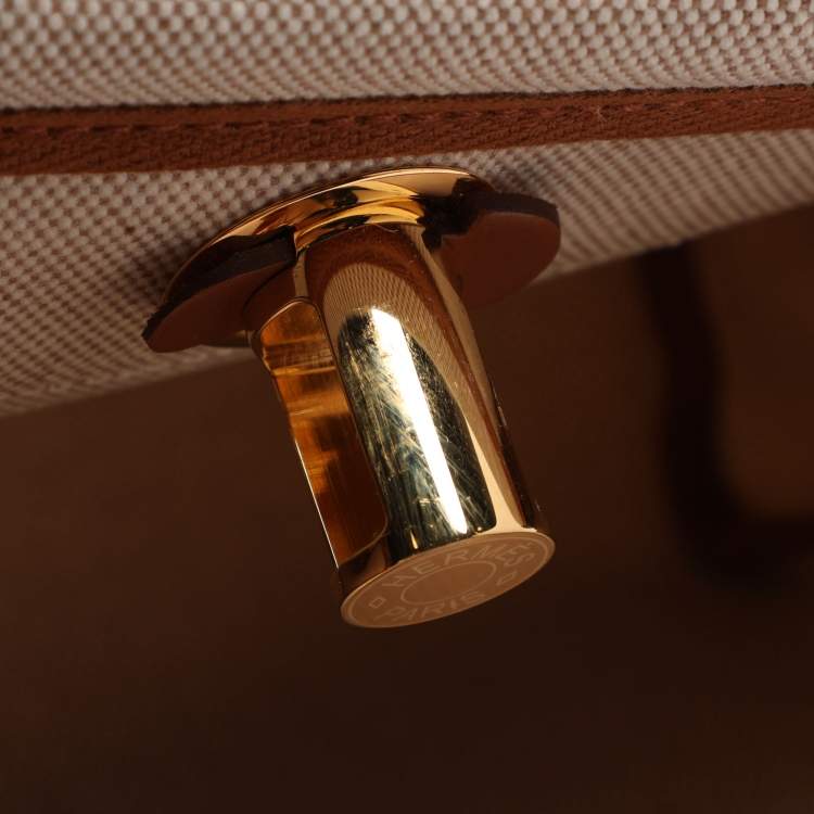 Pre Owned Hermes Herbag 20 Gold Plated Beige/Brown Canvas and  Leather Bag