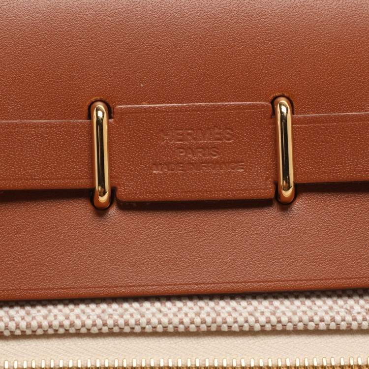 Pre Owned Hermes Herbag 20 Gold Plated Beige/Brown Canvas and  Leather Bag