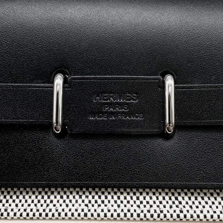 Pre Owned Hermes Herbag Zip Mini Black/Ecru Toile H Vache Hunter Leather Bag 