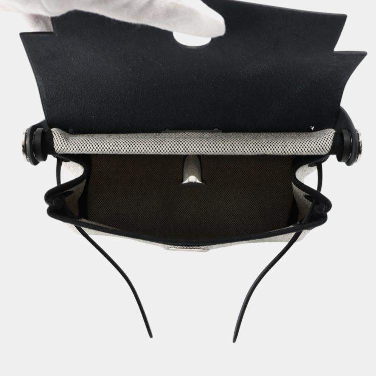 Pre Owned Hermes Herbag Zip Mini Black/Ecru Toile H Vache Hunter Leather Bag 