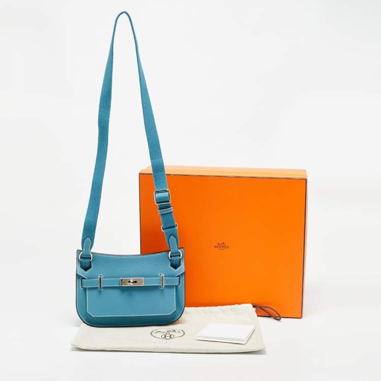 Pre Owned Hermes Jypsiere Mini Palladium Finish Bleu Jean Evercolor Leather Shoulder Bag