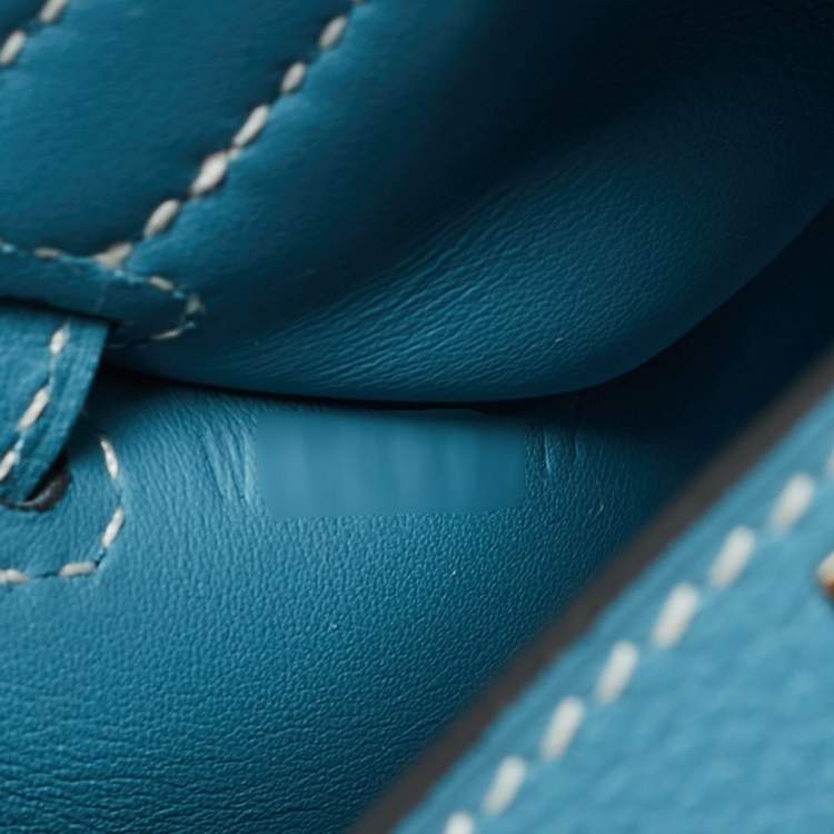 Pre Owned Hermes Jypsiere Mini Palladium Finish Bleu Jean Evercolor Leather Shoulder Bag