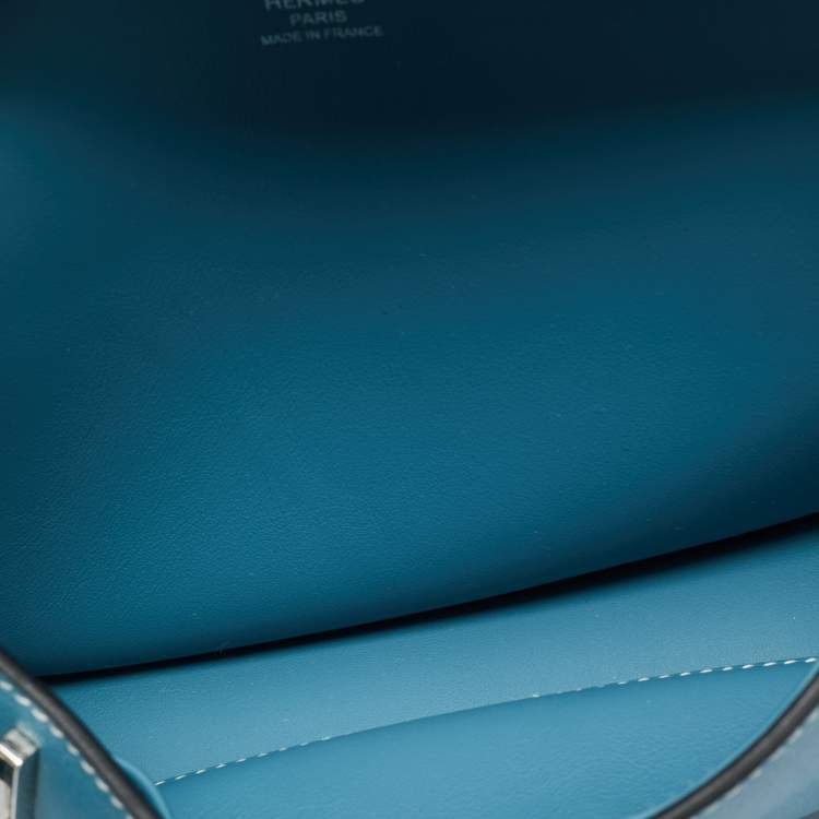 Pre Owned Hermes Jypsiere Mini Palladium Finish Bleu Jean Evercolor Leather Shoulder Bag