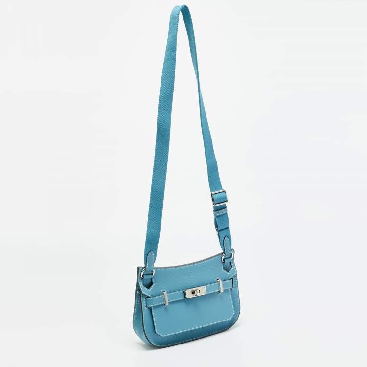 Pre Owned Hermes Jypsiere Mini Palladium Finish Bleu Jean Evercolor Leather Shoulder Bag